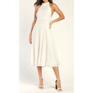 NEW LULUS Bring on the‎ Sunshine White Halter Midi Dress Women's SZ M